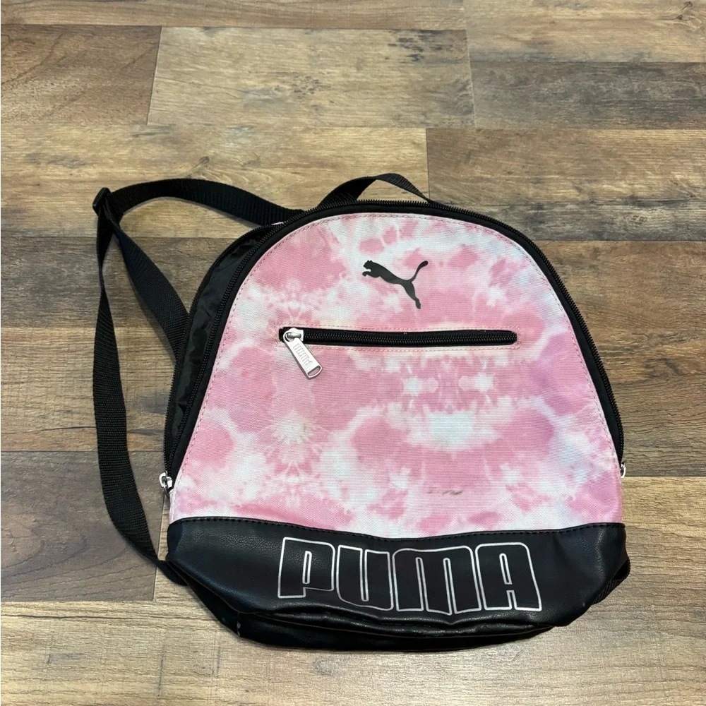 PUMA Pink Tie-Dye Mini Backpack | Adjustable Straps | Front Zip Pocket
